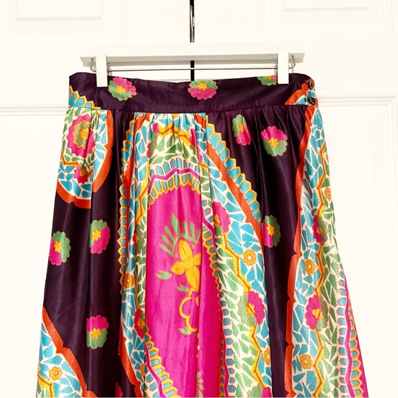 Vintage Paisley Print Boho Maxi Skirt Size Large 70s Psychedelic Colorful - Picture 2 of 12